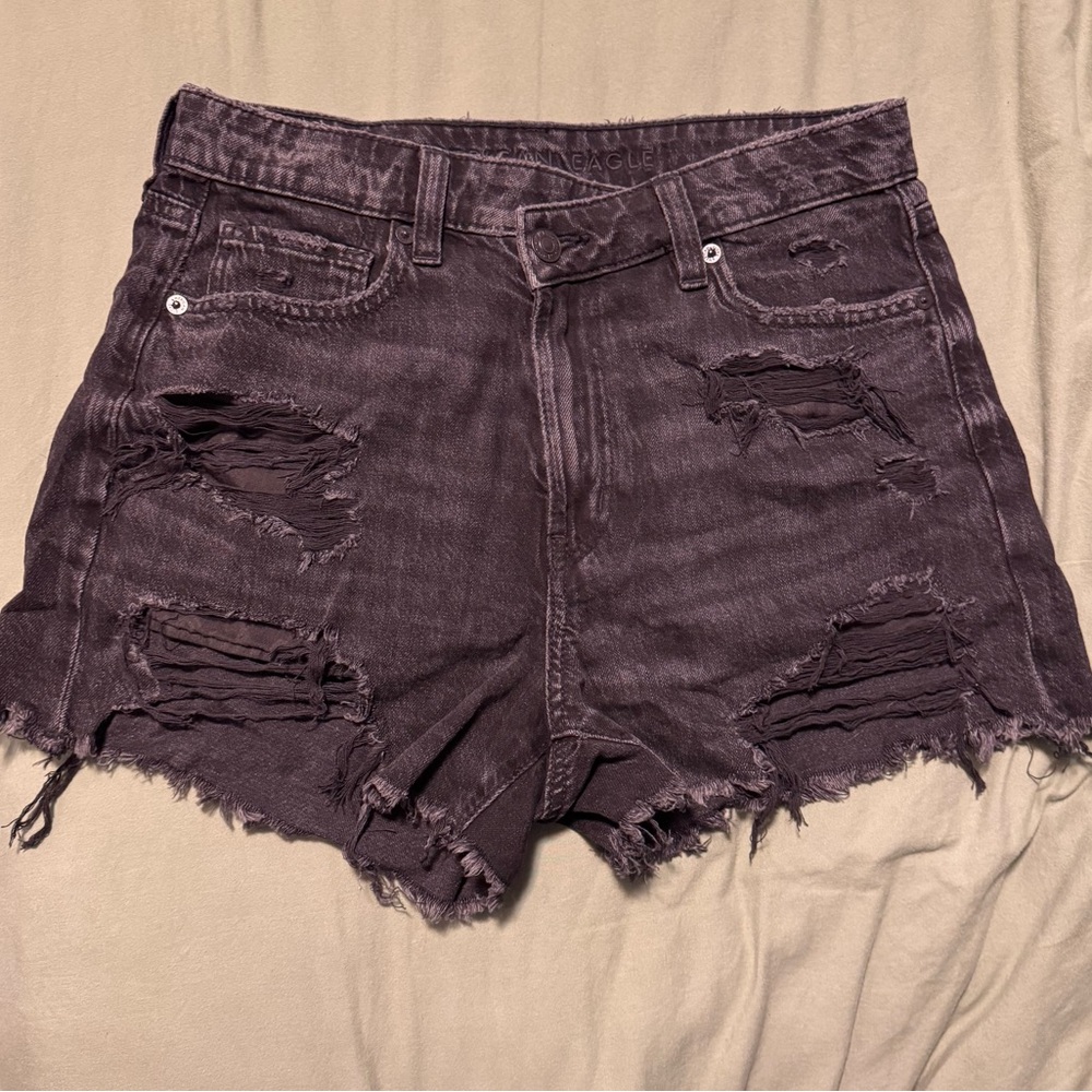 AE Distressed Black Denim Shorts